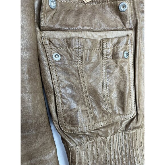 RARE ZARA Man Camel Brown Goat Leather Jacket Size Medium - Vintage - Picture 13 of 16